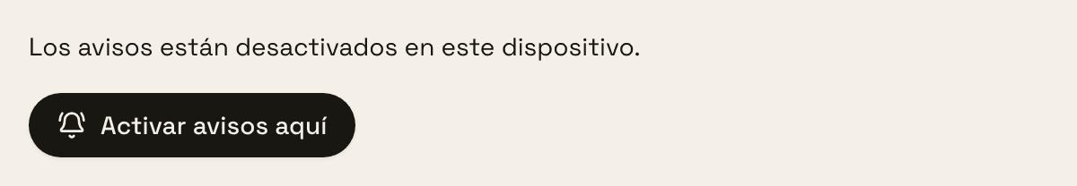 Tarjeta «Avisos en este dispositivo» con el botón «Activar avisos aquí»